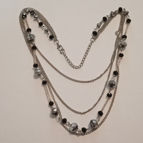 #801.   3 Piece Black, Silver And Gunmetal Necklace Bundle. - Picture 4 of 8